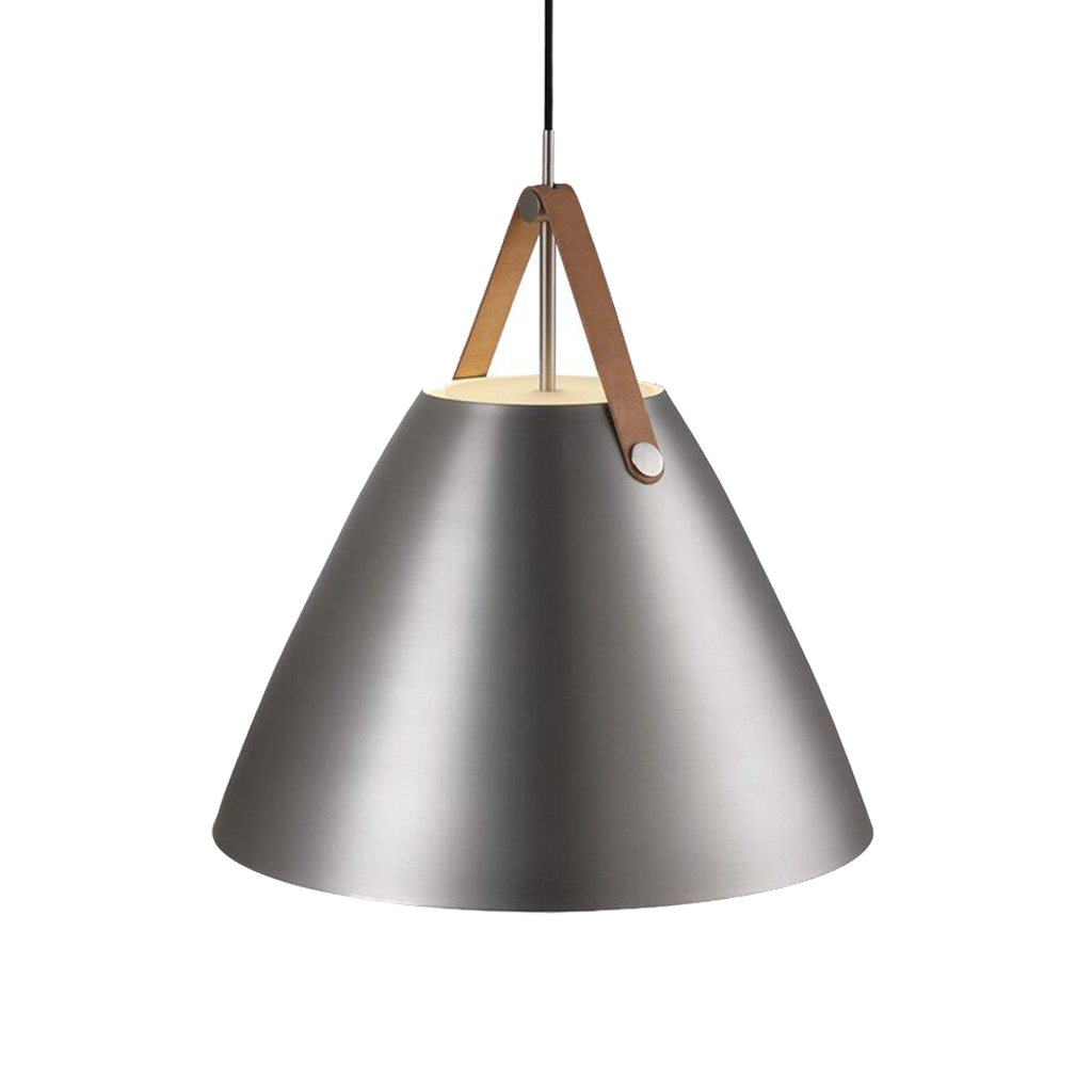 Strap Cone Leather Pendant Light - Brushed Steel