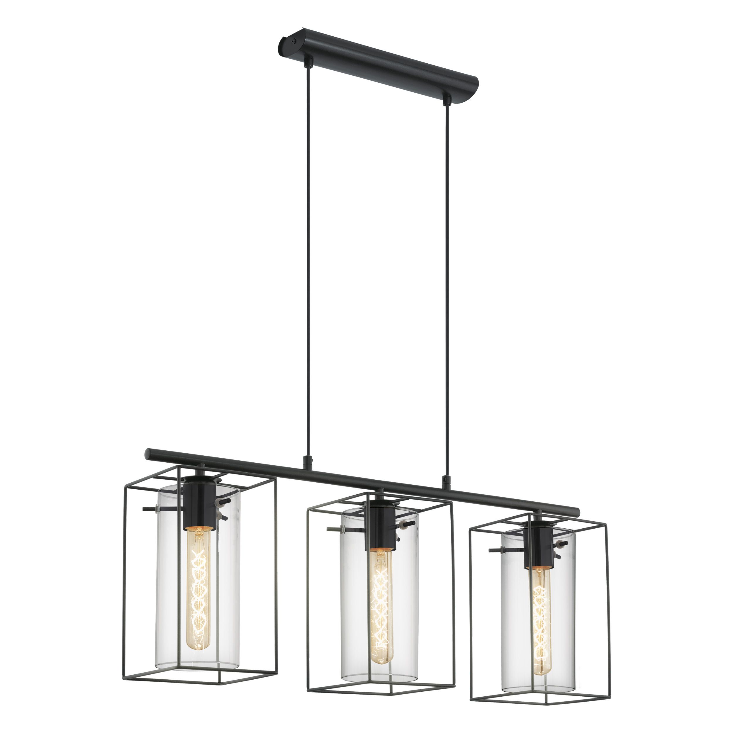 Loncino Black and Smoke Glass Cage Linear Pendant Light