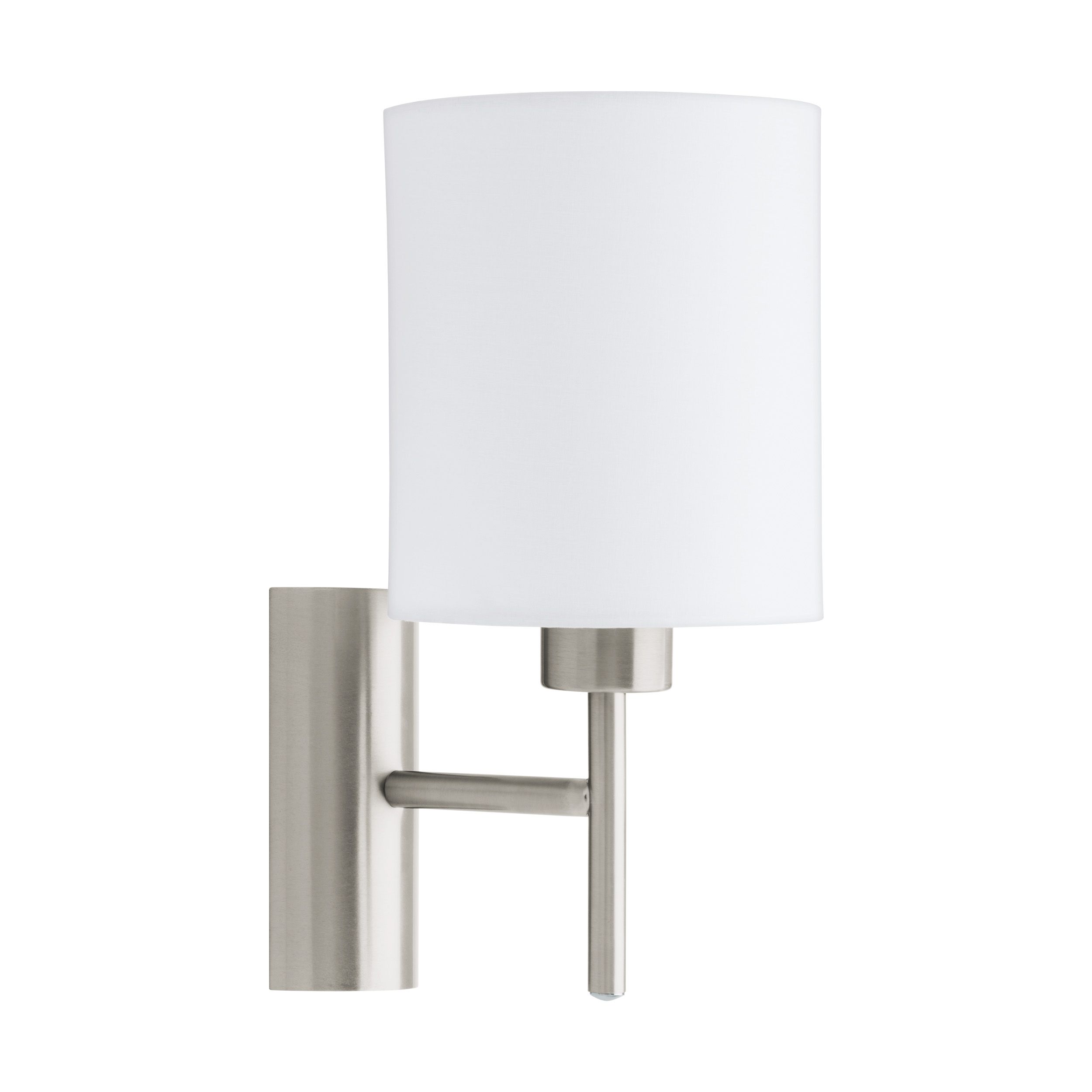 Pasteri Bedside Satin Nickel Wall Light - White Drum Shade