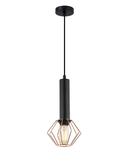 Lednice Diamond Matt Black Copper Cage Industrial Pendant Light