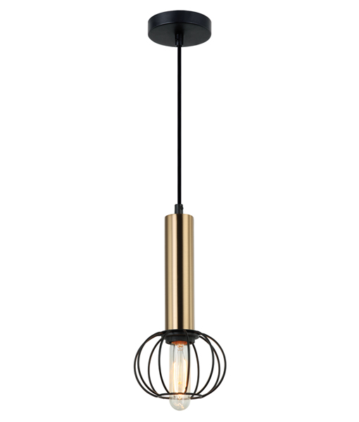Lednice Round Brass Matt Black Cage Industrial Pendant Light
