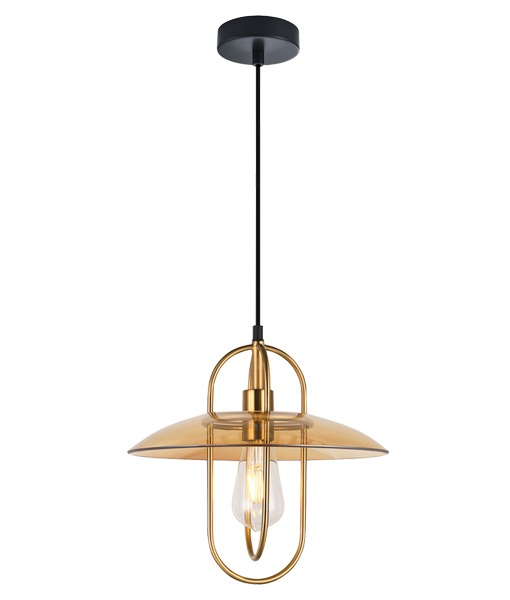 Hodonin Brass Amber Glass Industrial Pendant Light