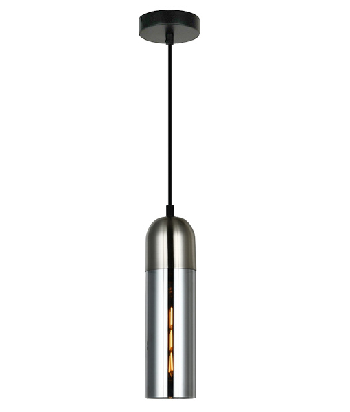 Prerov Cylinder Chrome Smoke Glass Pendant Light