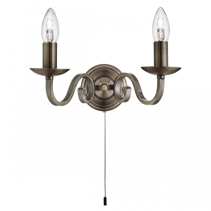 Emerson 2 Arm Antique Brass Wall Light