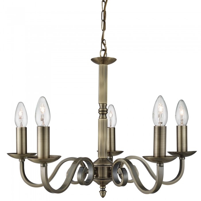 Emerson 5 Light Antique Brass Chandelier