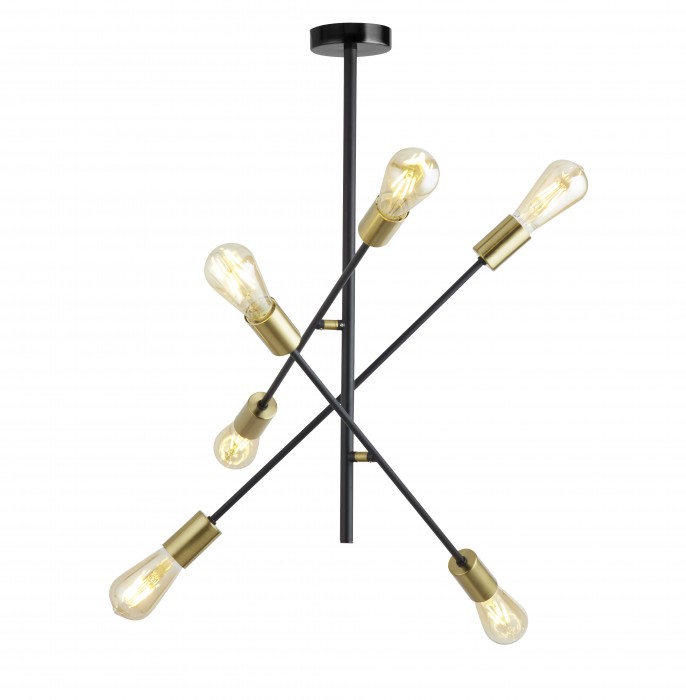 Alvie 6 Light Black Gold Industrial Pendant Light