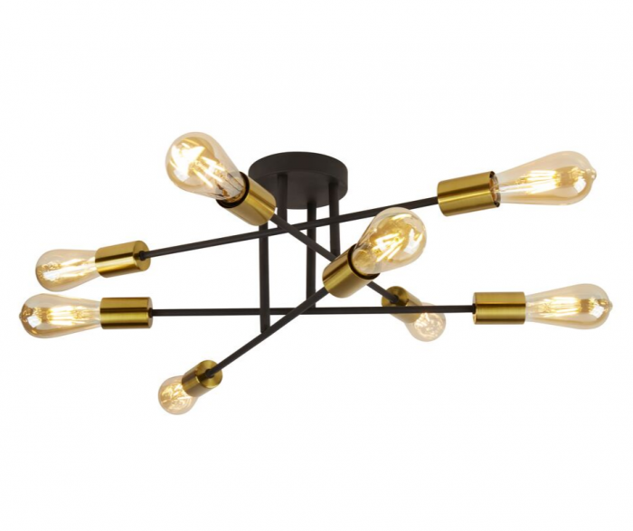 Alvie 8 Light Black Gold Industrial Close To Ceiling Light