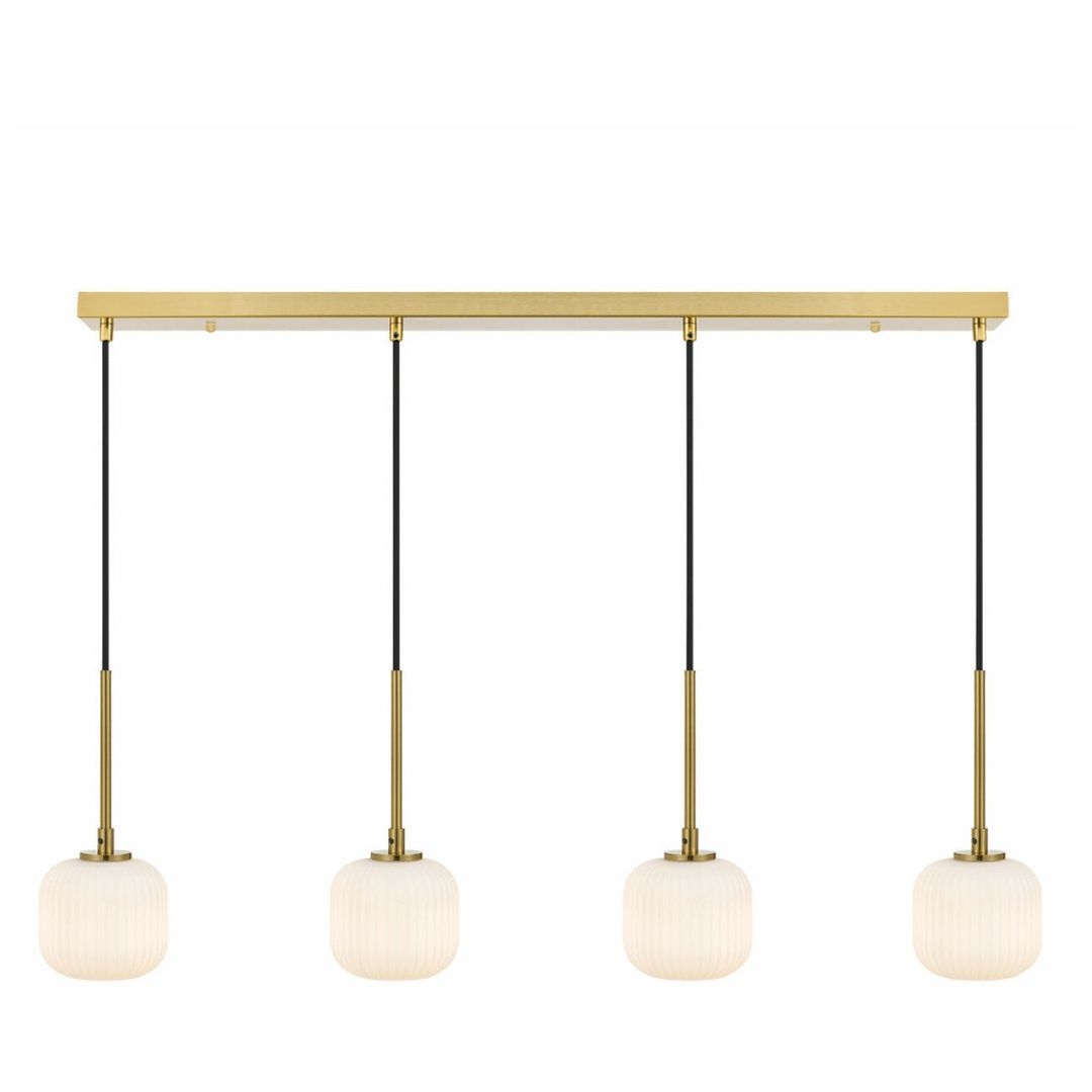 Blaise 4 Light Ribbed Glass Gold Opal White Linear Cluster Pendant Light