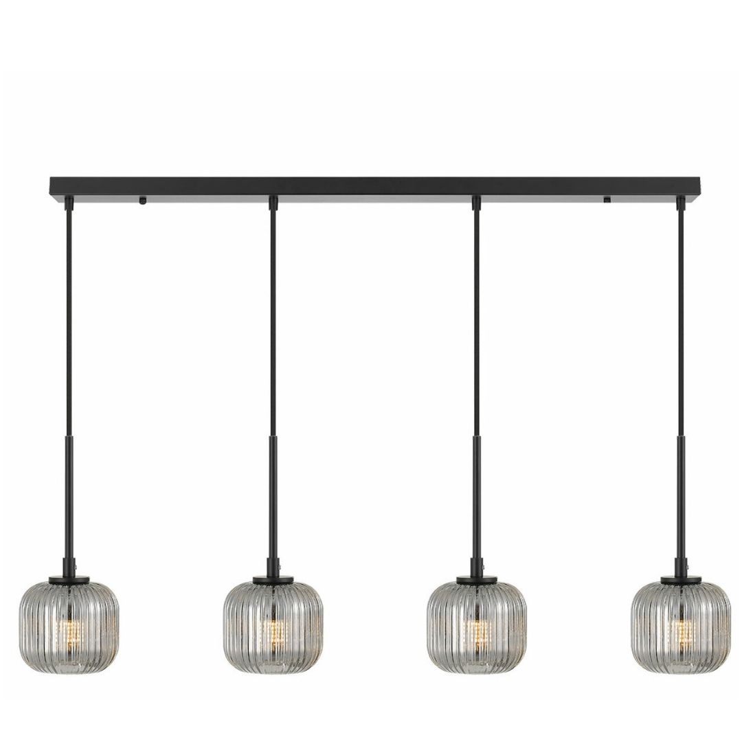 Blaise 4 Light Ribbed Black Smoke Linear Cluster Pendant Light