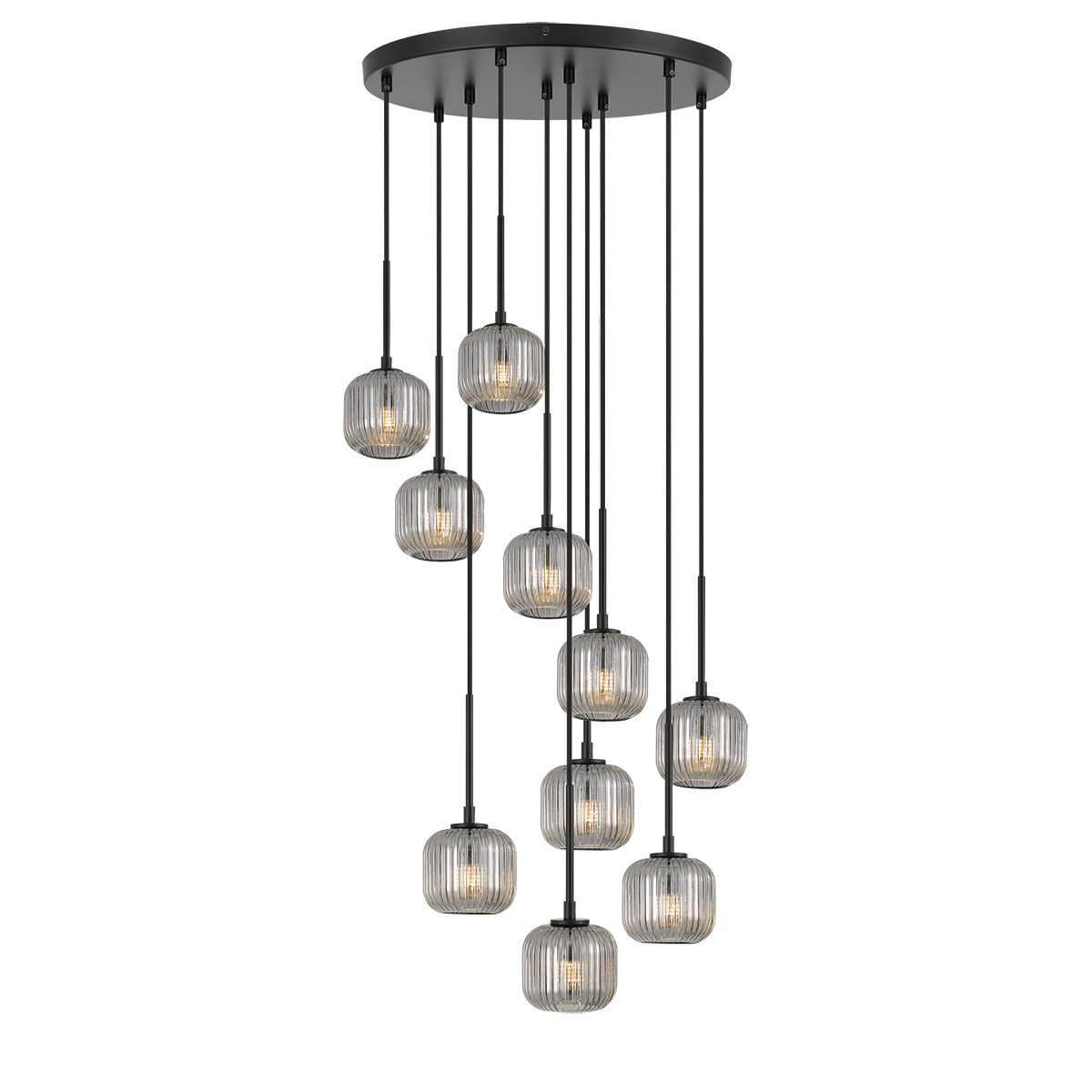 Blaise 10 Light Ribbed Glass Black Smoke Cluster Pendant Light