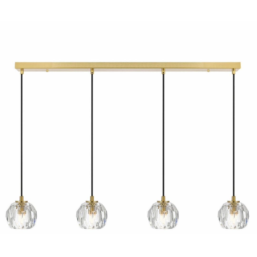 Zara 4 Light Prism Sphere Crystal Antique Gold Linear Cluster Pendant Light
