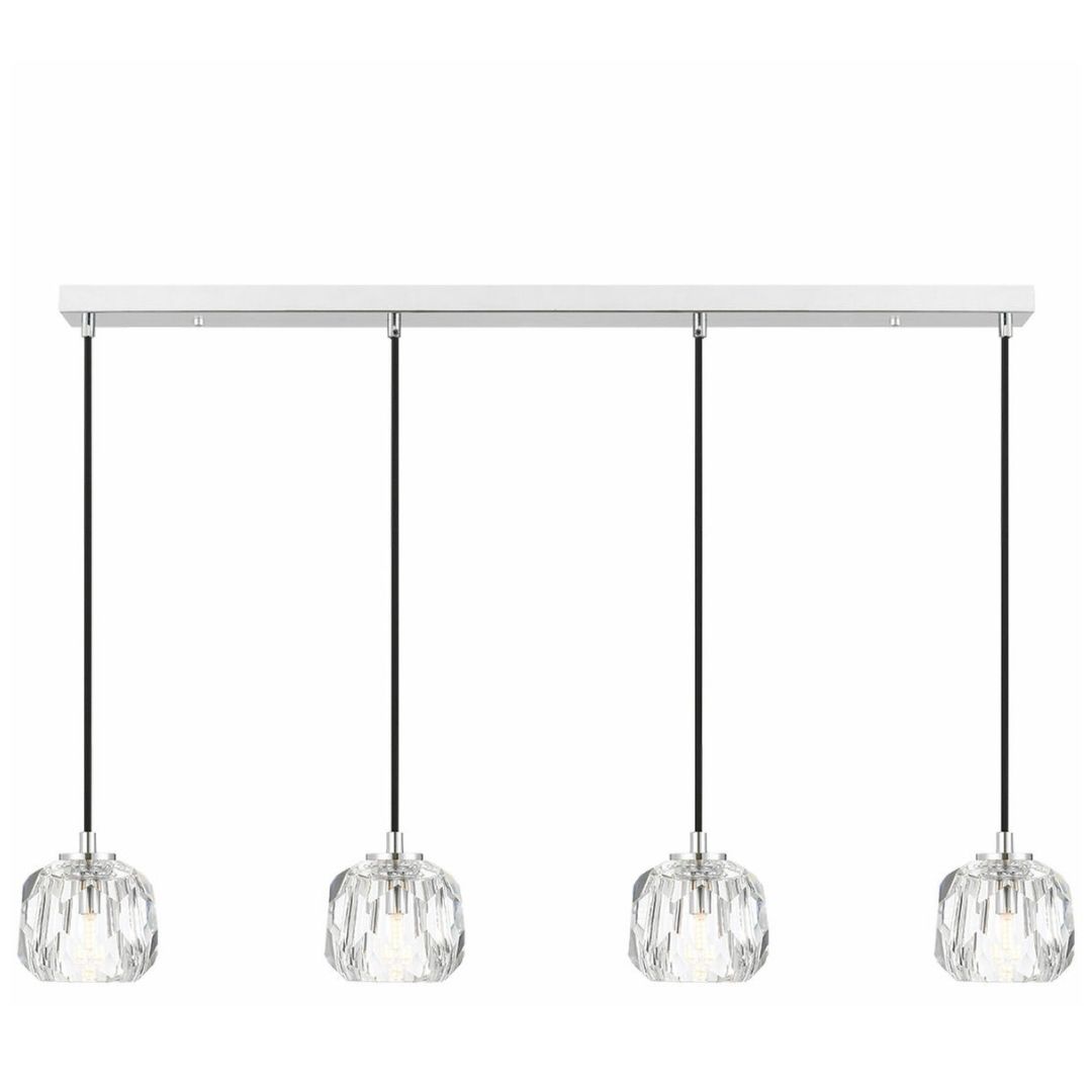Zara 4 Light Prism Sphere Crystal Chrome Linear Cluster Pendant Light
