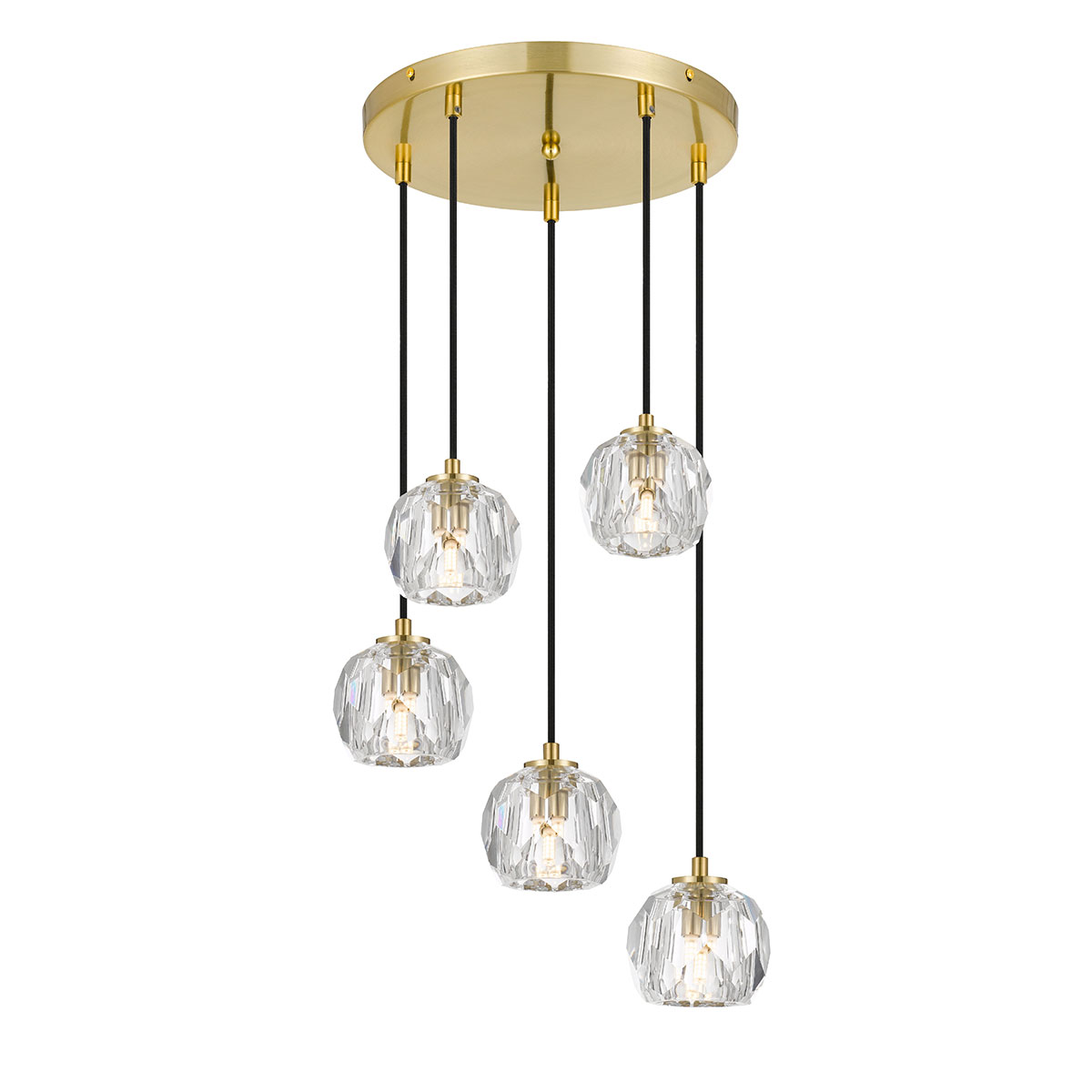 Zara 5 Light Prism Sphere Crystal Antique Gold Round Cluster Pendant Light