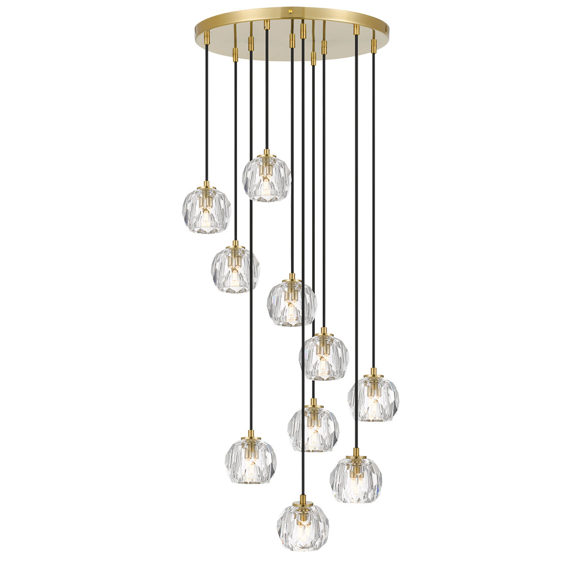 Zara 10 Light Prism Sphere Crystal Antique Gold Round Cluster Pendant Light