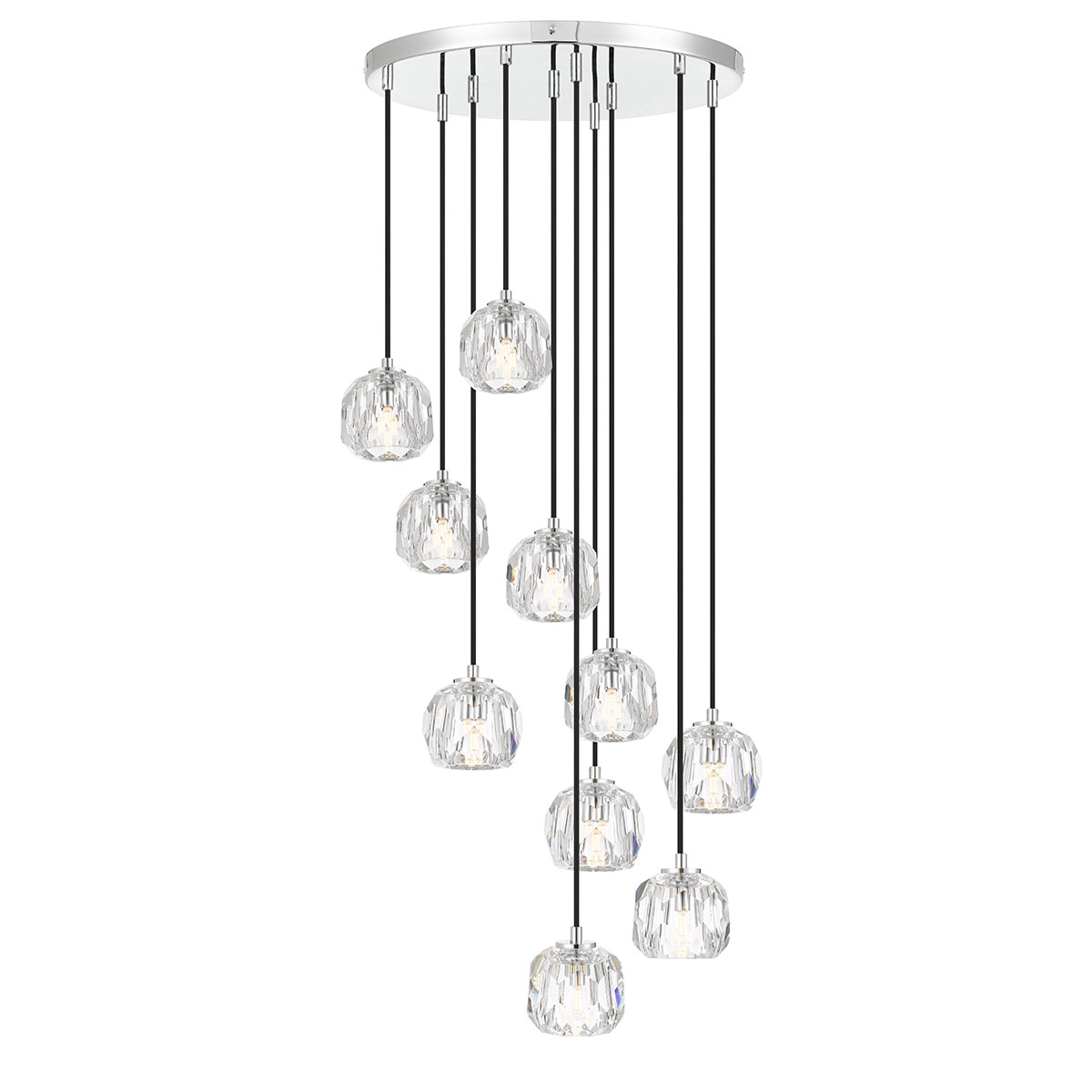 Zara 10 Light Prism Sphere Crystal Chrome Round Cluster Pendant Light