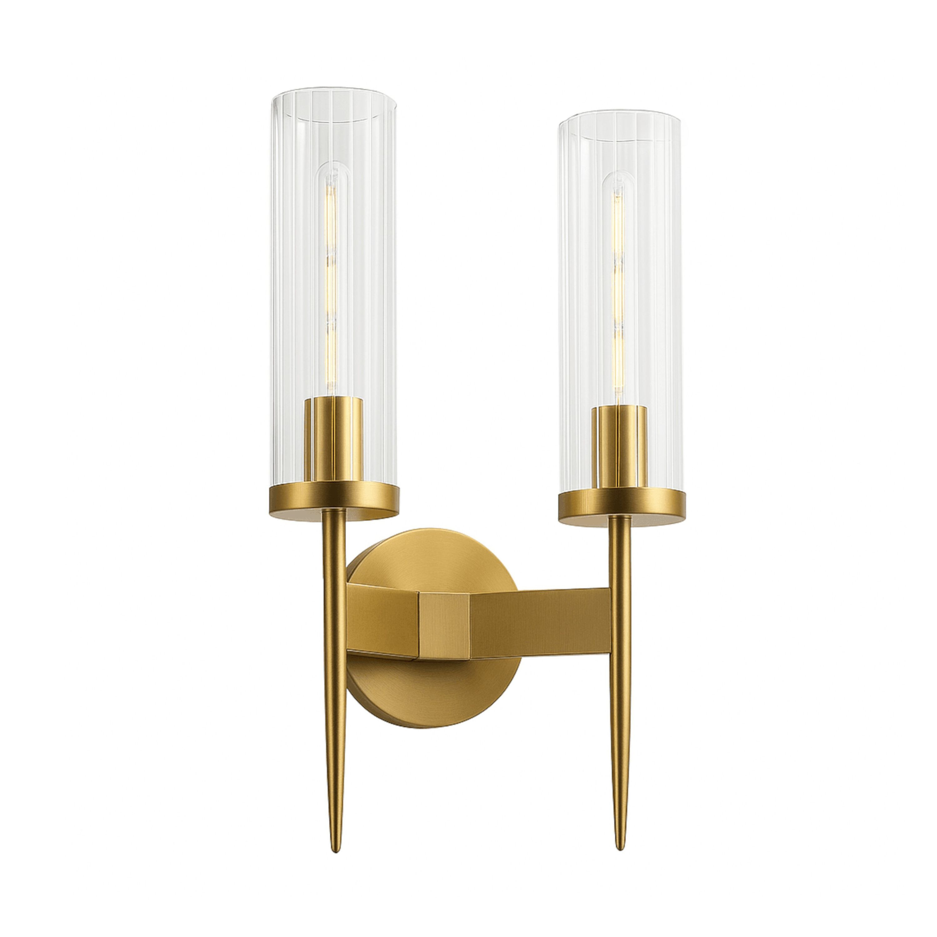 Cylindrical Twin Glass Brass Wall Sconce