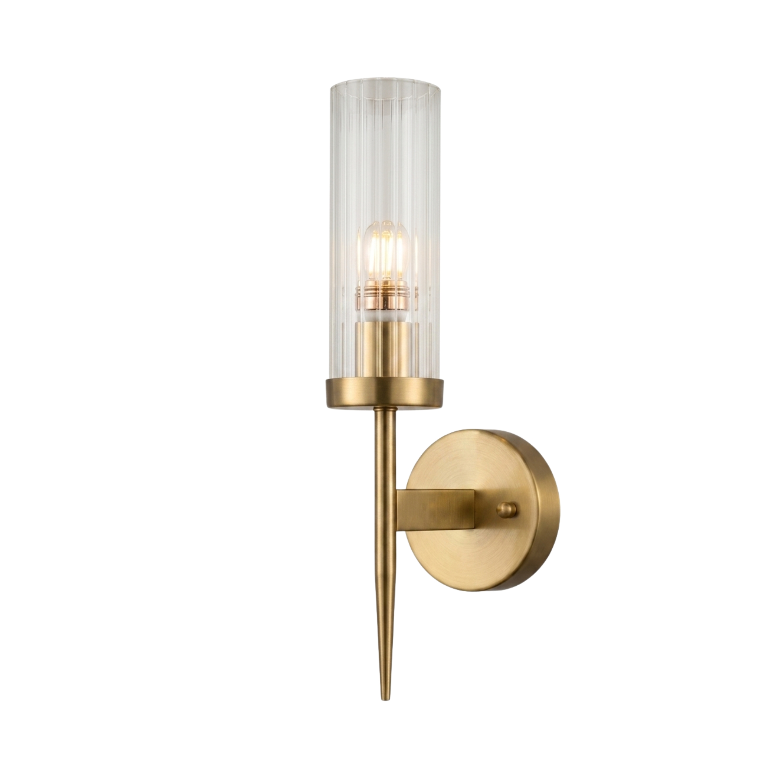 Cylindrical Single Glass Brass Wall Sconce