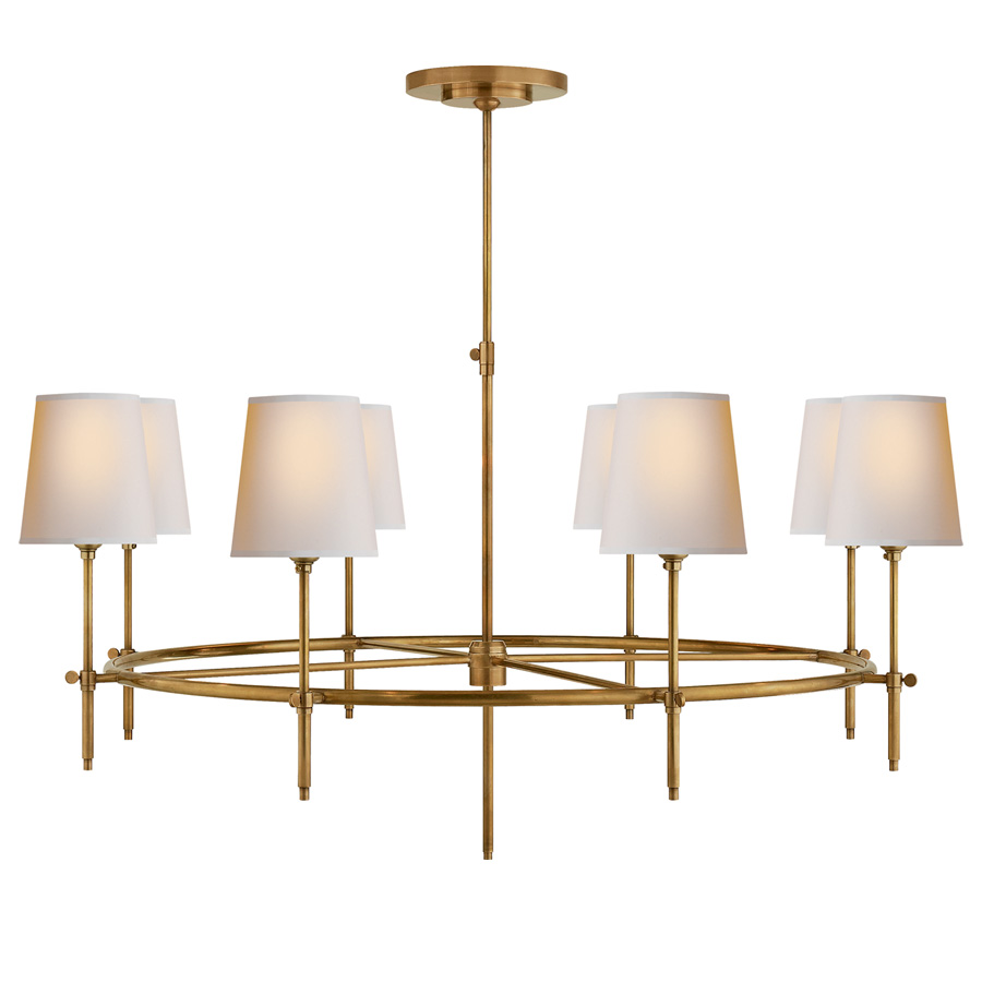 Bryant Large 8 Light Antique Brass Natural Paper Shades Ring Chandelier