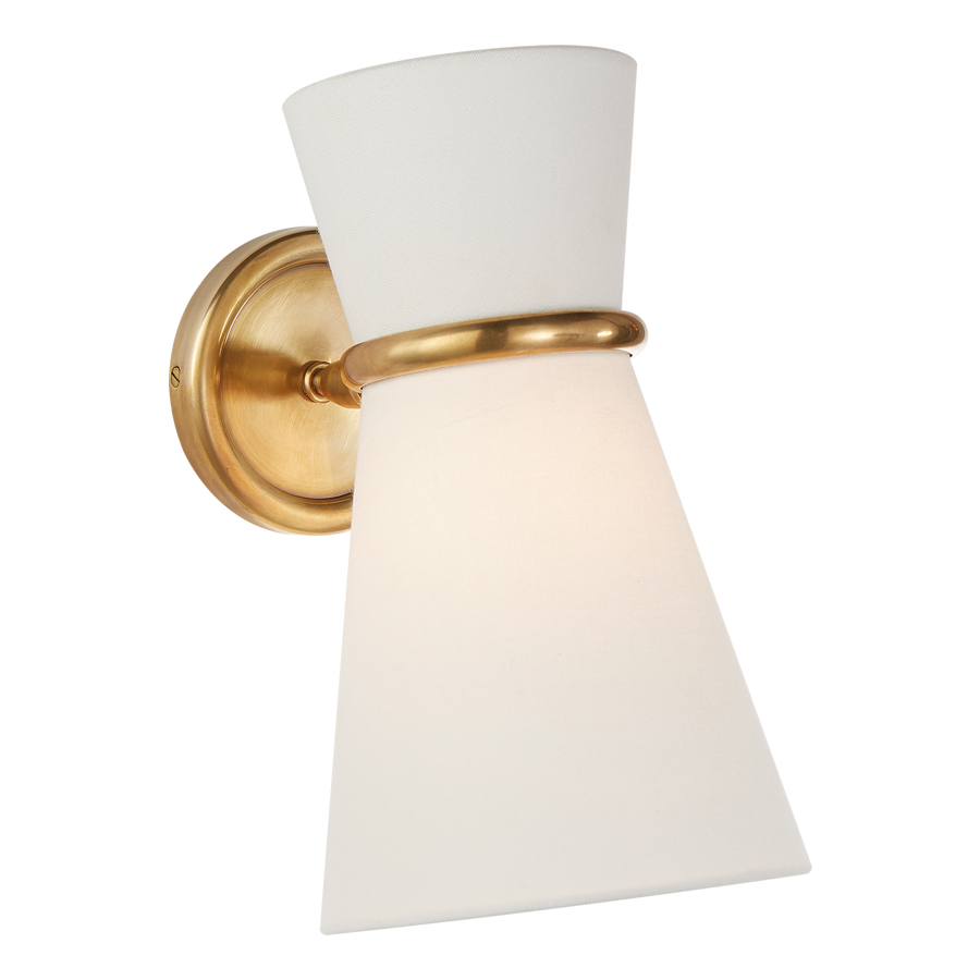 Clarkson Small Single Pivoting Antique Brass with Linen Shade Wall Sconce