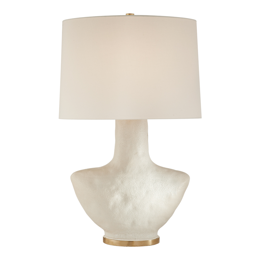 Armato Small Porous White Ceramic with Oval Linen Shade Table Lamp