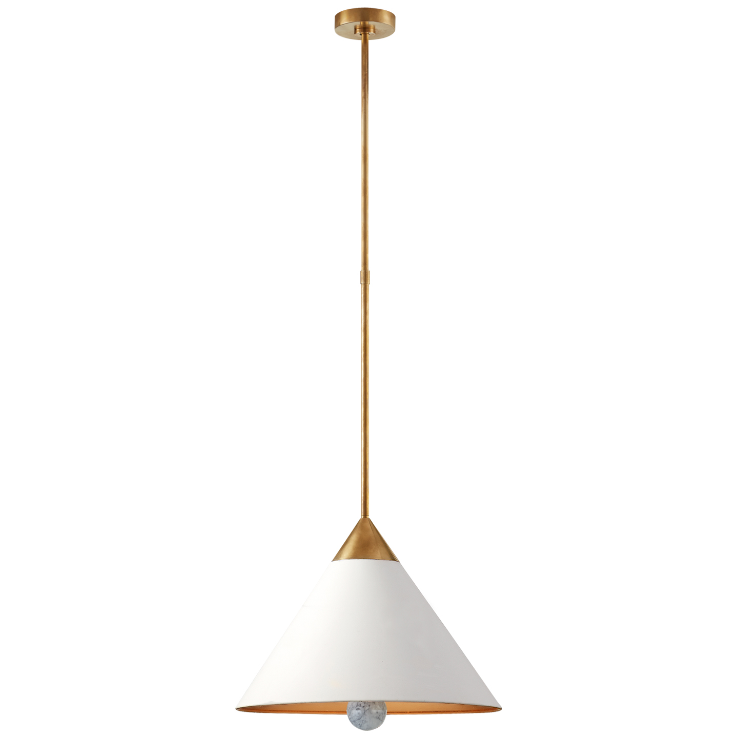 Cleo Cone Antique White and Brass Marble Finial Pendant Light