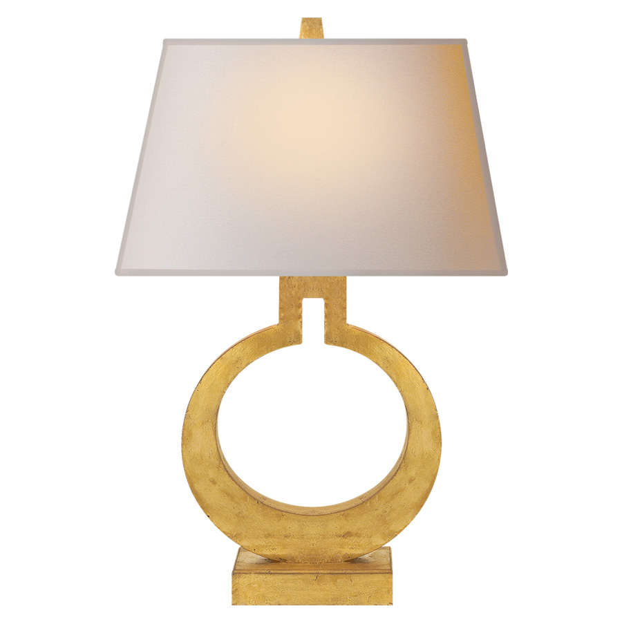 Ring Form Large Gilded with Natural Paper Shade Table Lamp