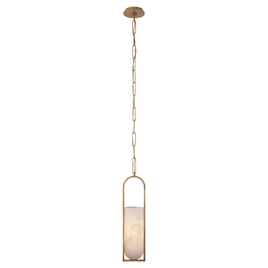 Melange Small Elongated Antique Brass with Alabaster Shade Pendant Light