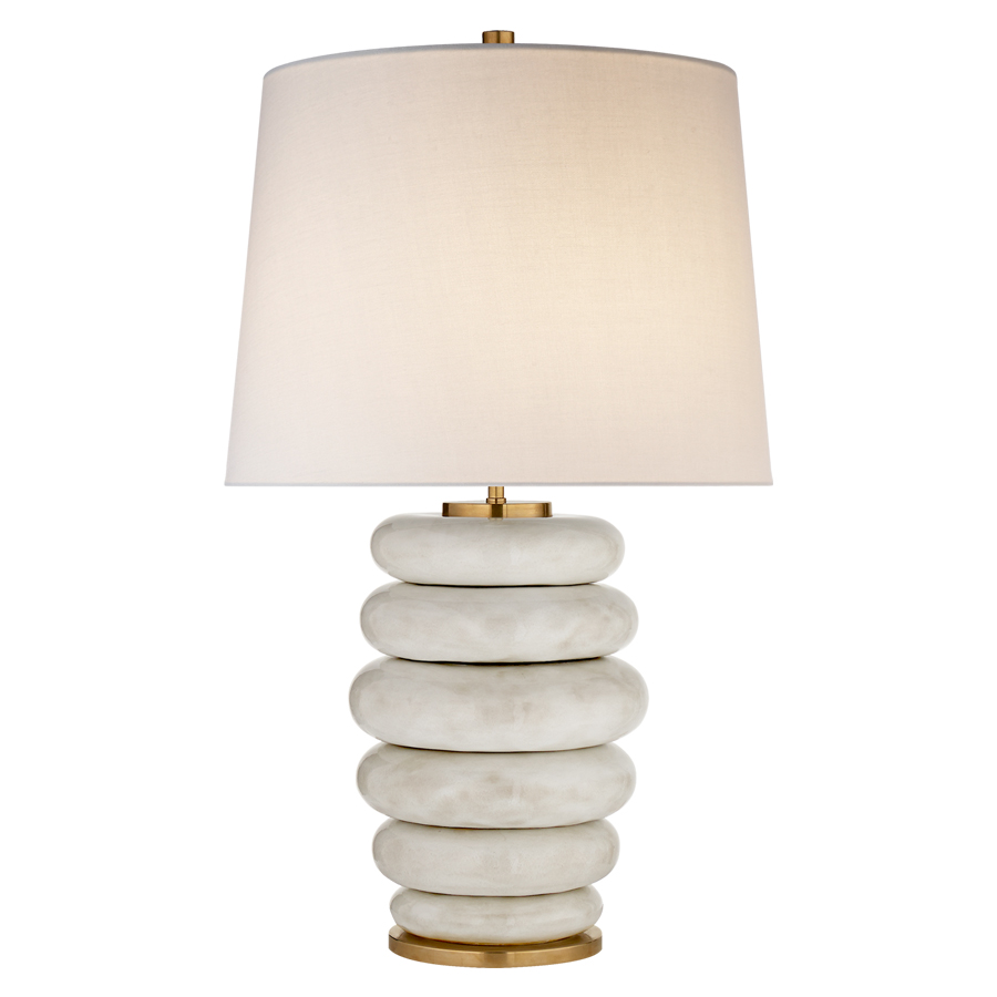 Phoebe Stacked Antiqued White with Linen Shade Table Lamp