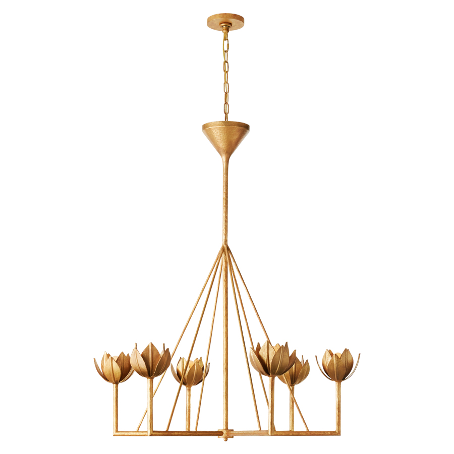 Alberto Large Single Tier Antique Gold Leaf Chandelier