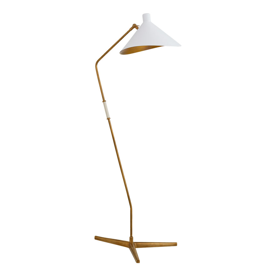 Mayotte Large Offset Antique Brass with White Shade Floor Lamp