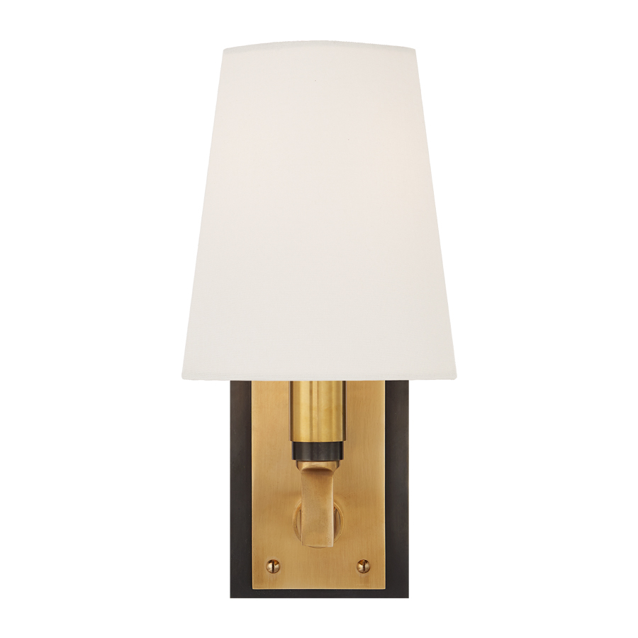 Watson Small Bronze and Antique Brass with Linen Shade Wall Sconce
