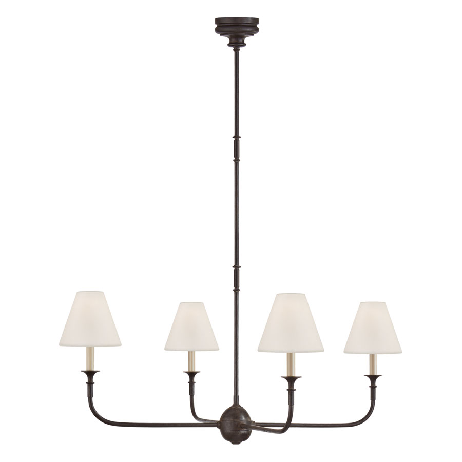 Piaf Large 4 Light Aged Iron and Ebonized Oak with Linen Shades Chandelier