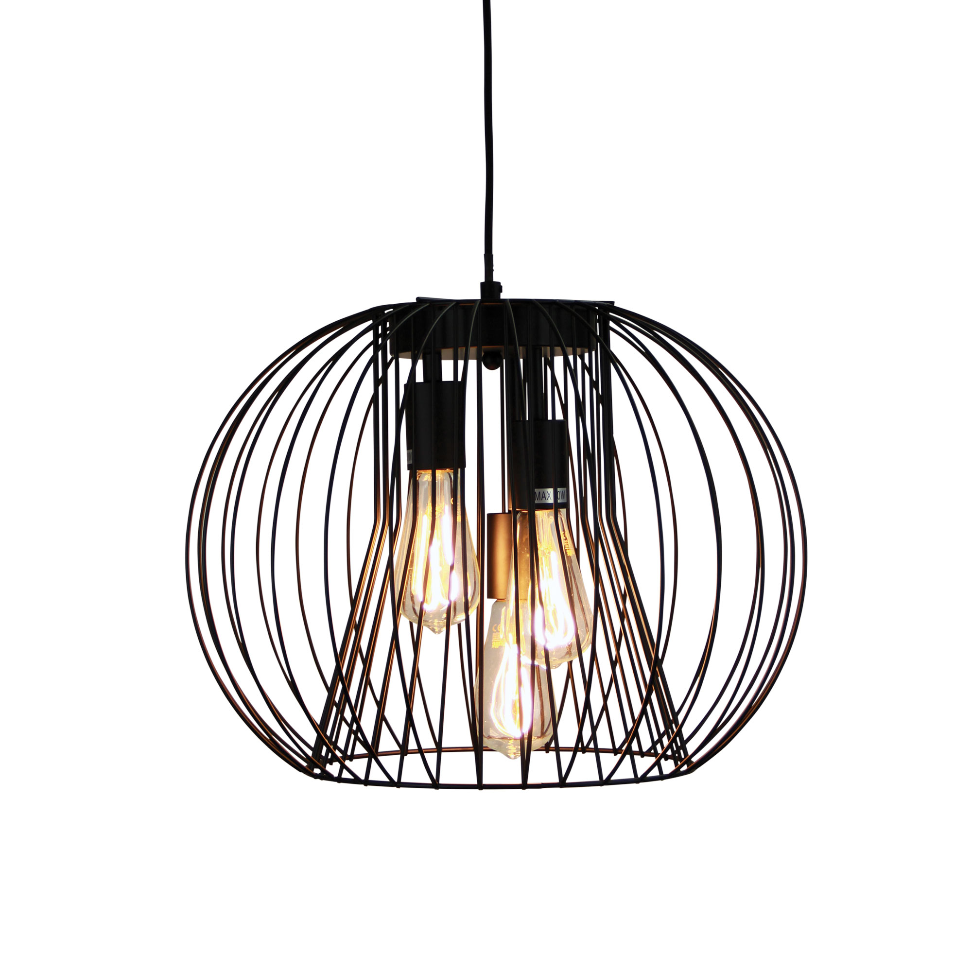 Marlin 3 Light Black Spherical Wire Pendant Light