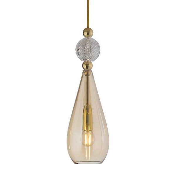 Smykke Drop Golden Smoke Glass with Crystal Ball Pendant Light
