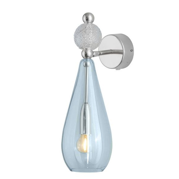 Smykke Drop Topaz Blue Glass with Crystal Ball Wall Light
