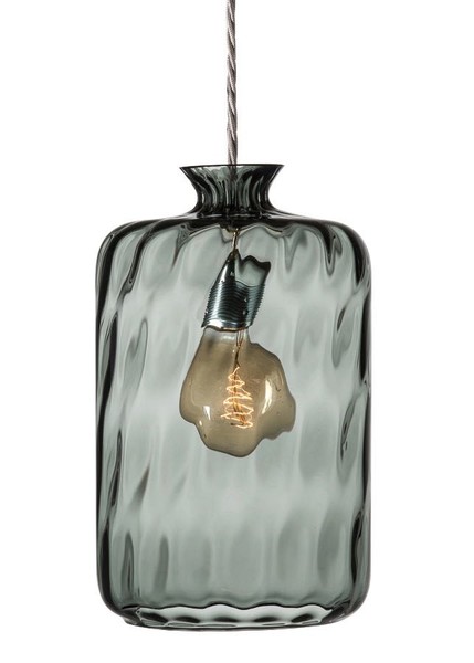 Pillar Cylindrical Smoke Grey and Silver Dimpled Glass Pendant Light
