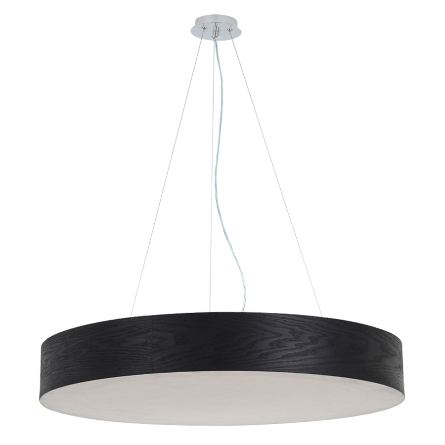 Wooden Slim Round Suspension Light - Black