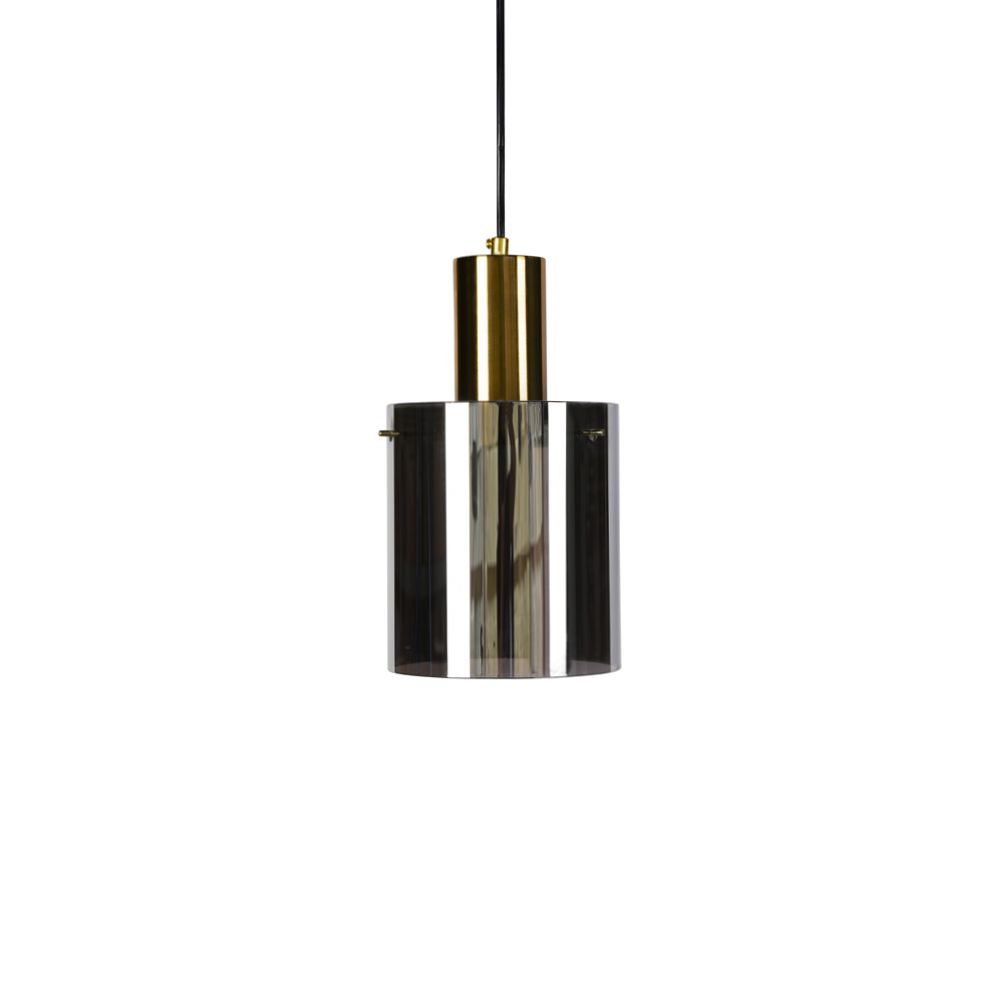 Alyssa Cylindrical Gold Top Smoke Glass Pendant Light