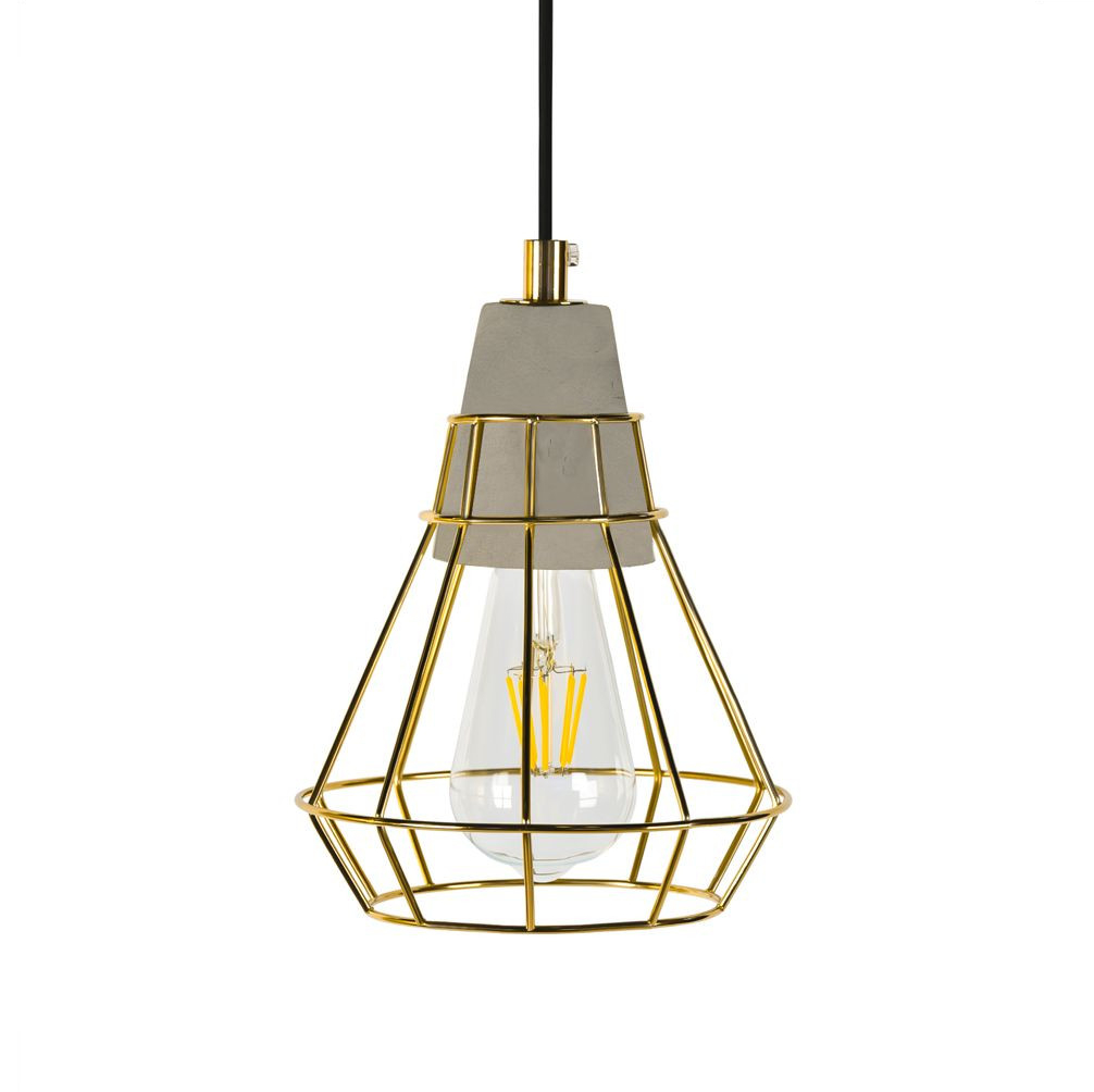 Bazz Bulb Gold Cage Concrete Holder Pendant Light