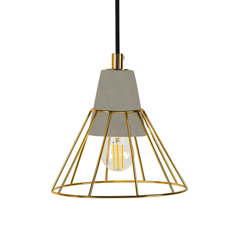 Bazz Cone Gold Cage Concrete Holder Pendant Light