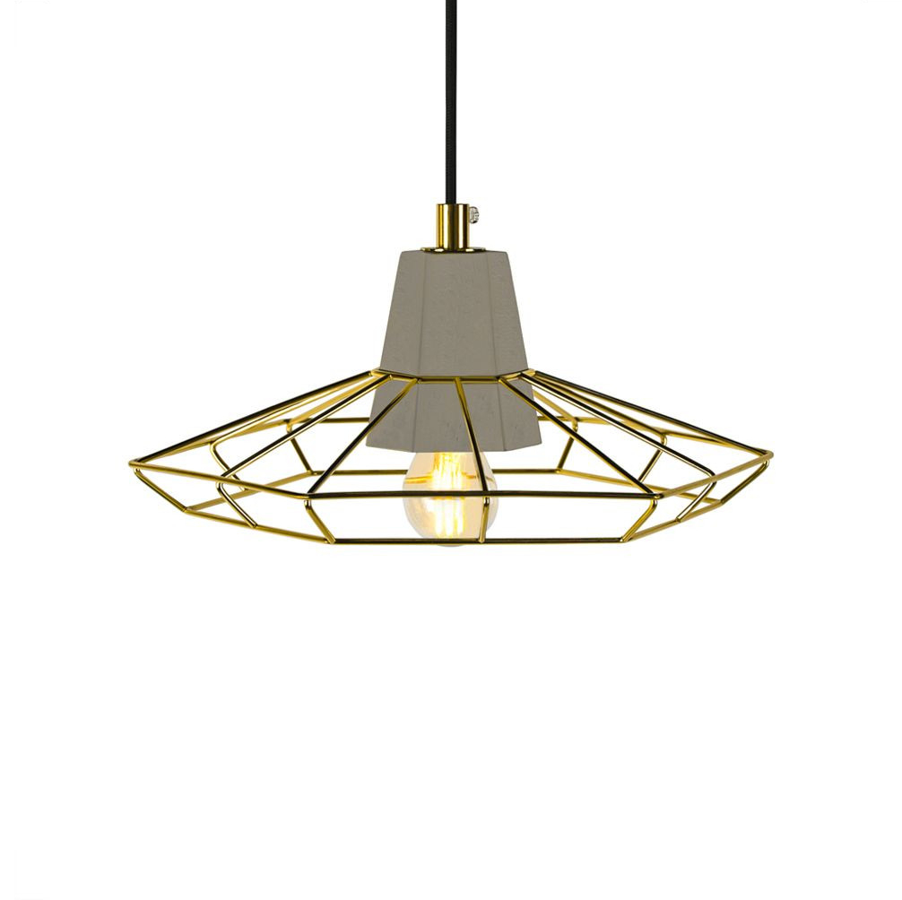 Bazz Wide Gold Cage Concrete Holder Pendant Light