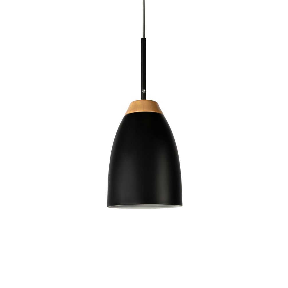 Watchman Bell Black Wood Top Single Pendant Light