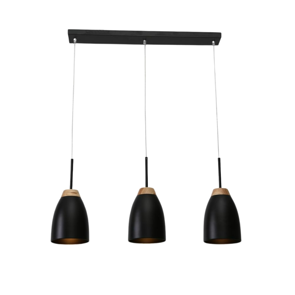 Watchman Bell Black Wood Top 3 Light Linear Bar Pendant Light
