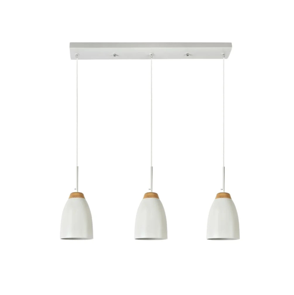 Watchman Bell White Wood Top 3 Light Linear Bar Pendant Light