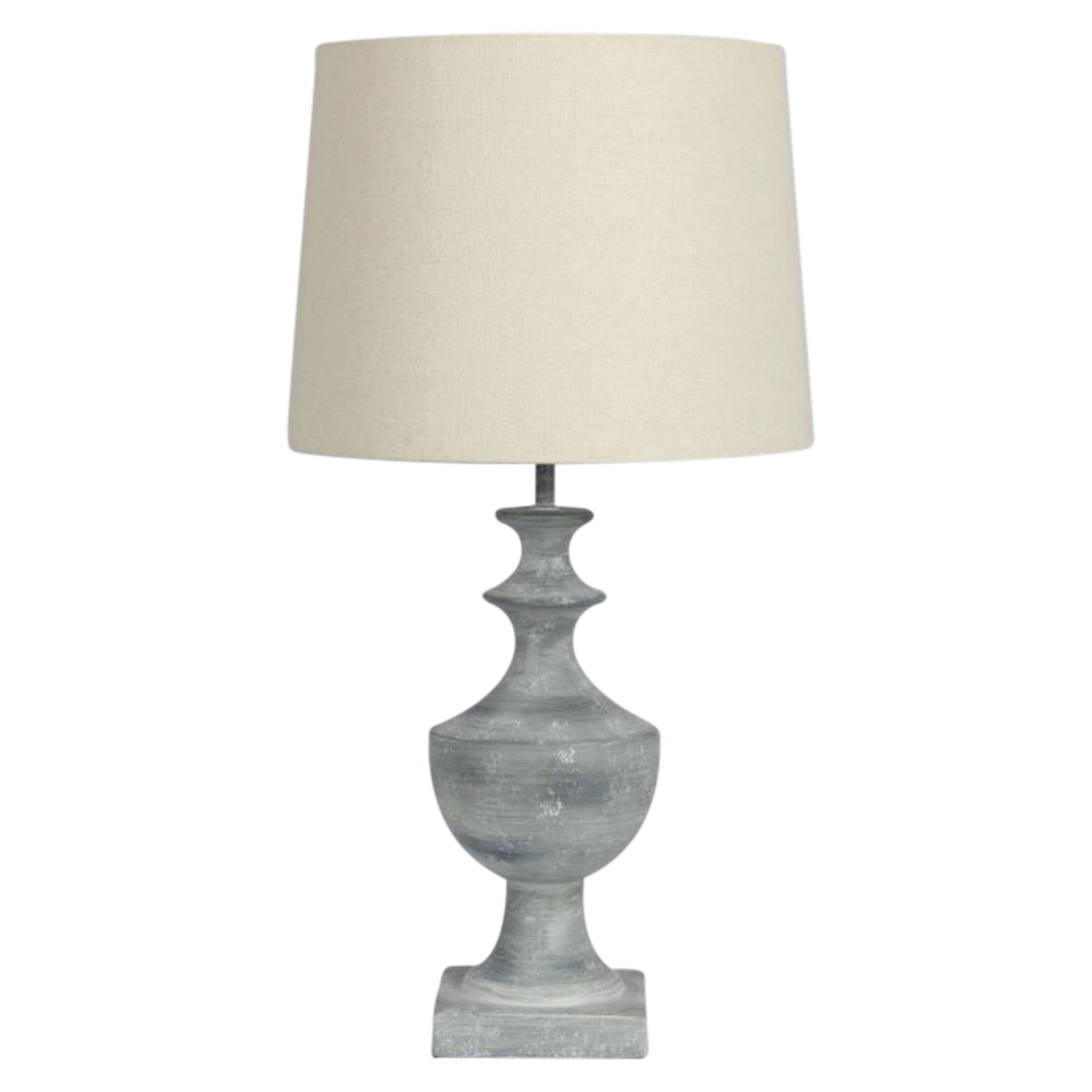 Aged White Wash Resin Base with Linen Shade Table Lamp