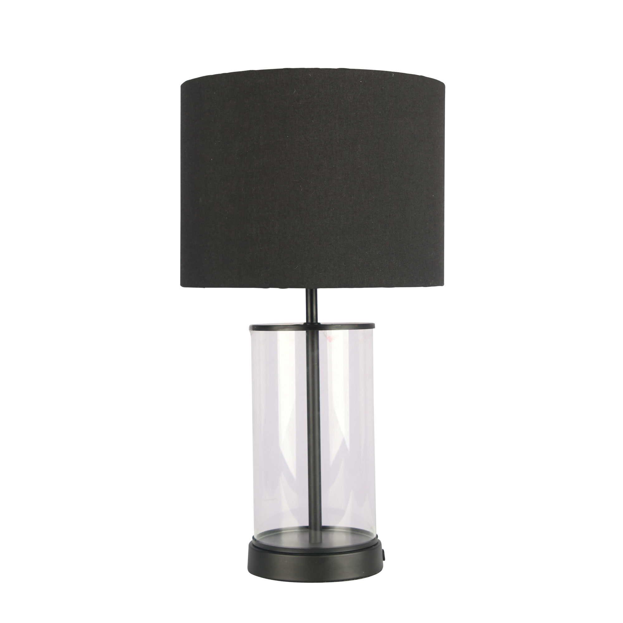 Walter Cylindrical Glass with Black Cotton Drum Shade Table Lamp