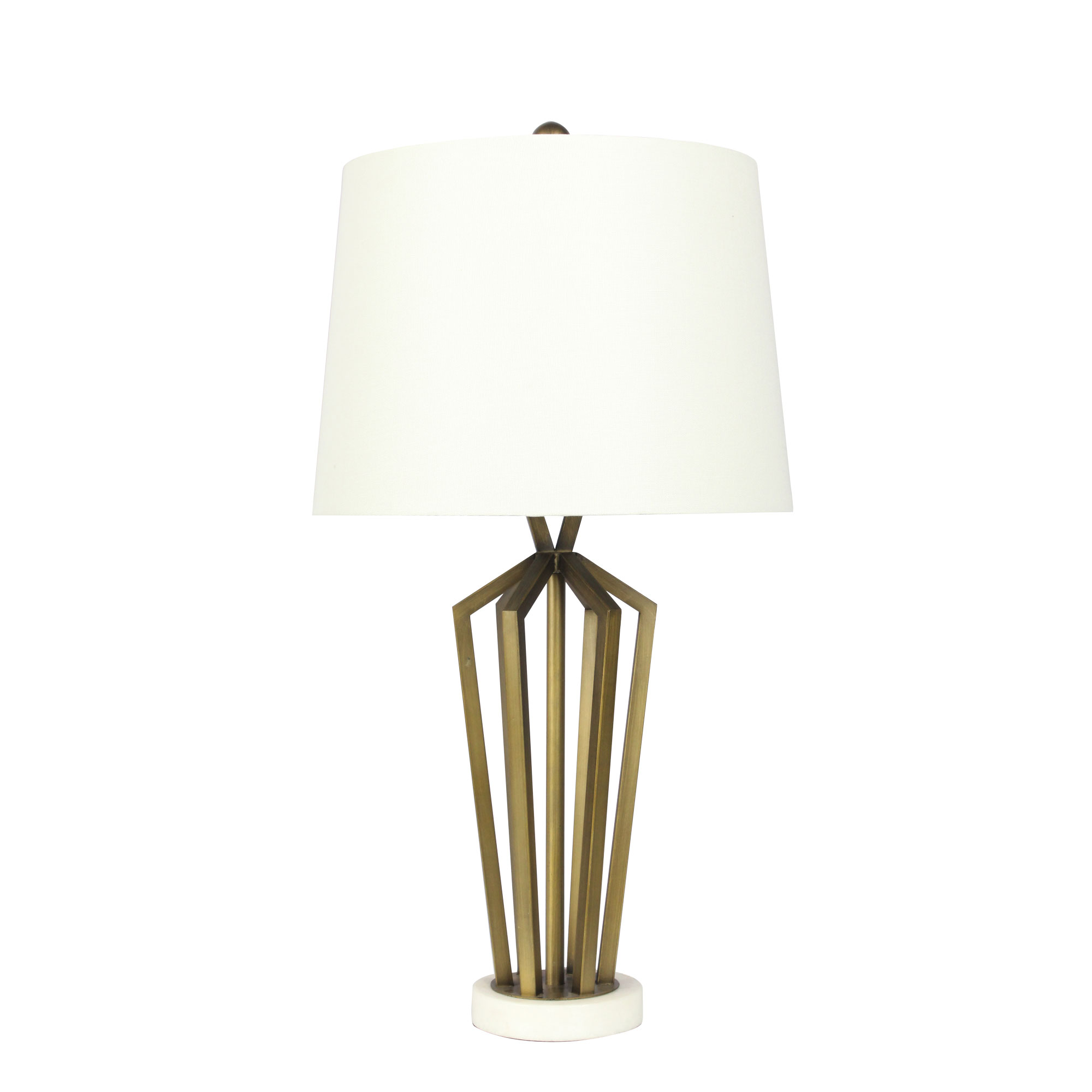 Summer Geometric Bronze Metal Base with Ivory Linen Shade Table Lamp