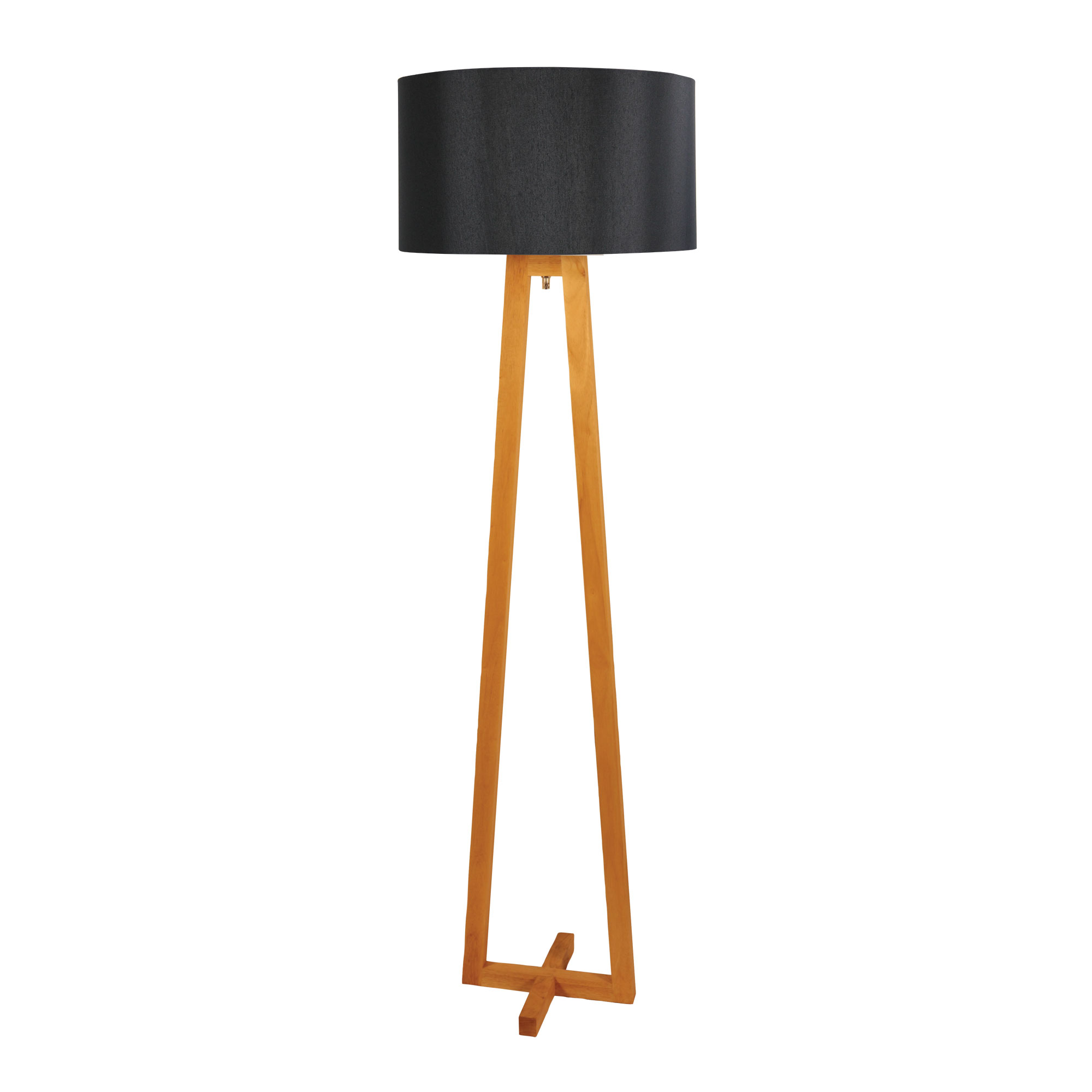 Ezra Natural Timber Scandi with Black Shade Floor Lamp