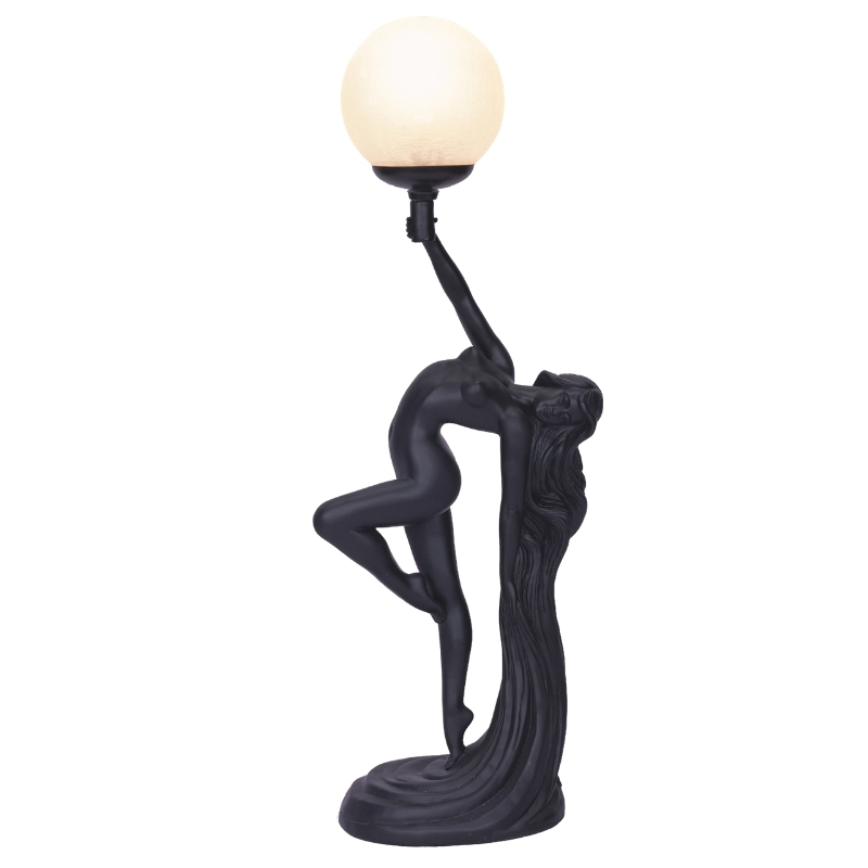 Lady Long Hair Black Art Deco Table Lamp