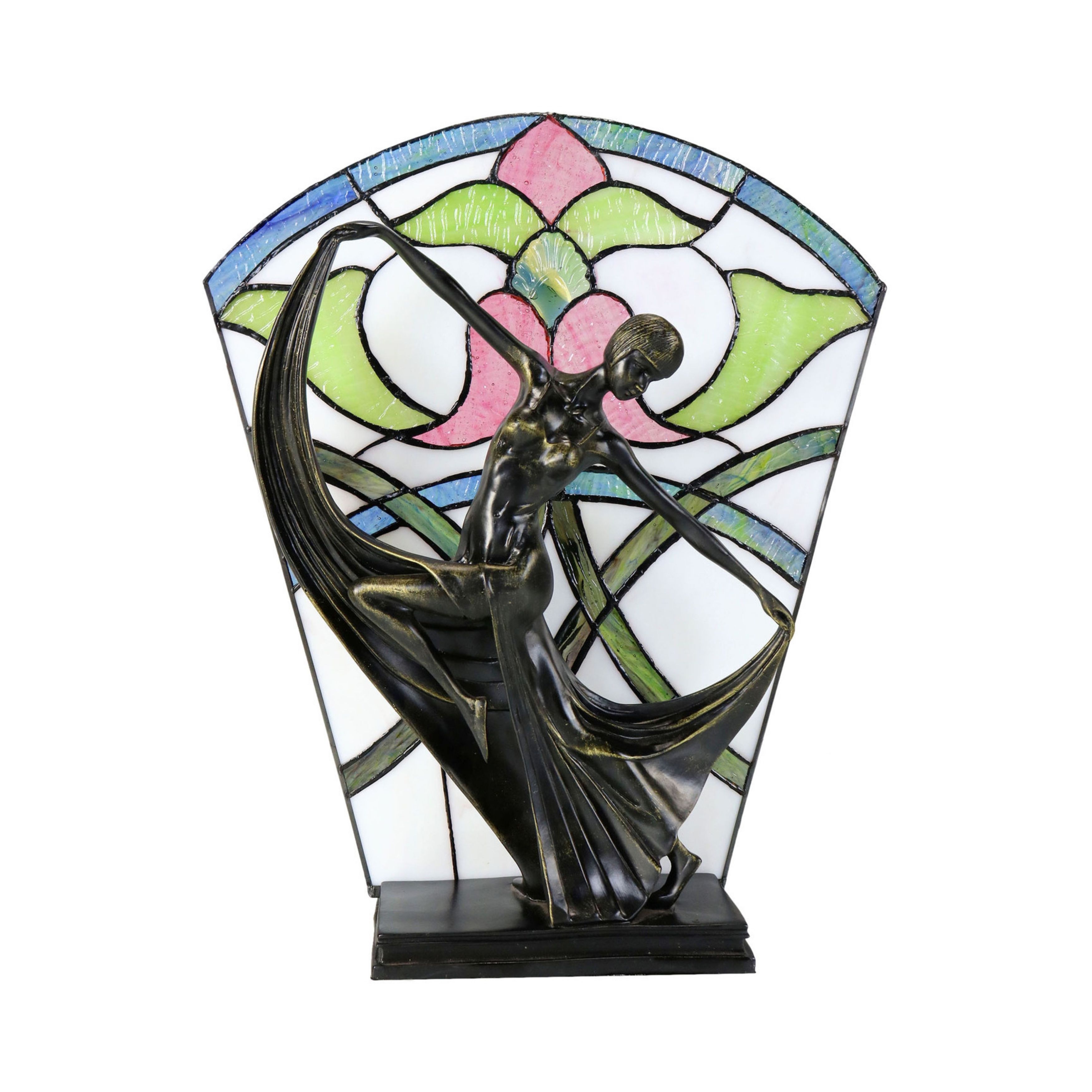 Dancing Lady with Floral Leadlight Table Lamp
